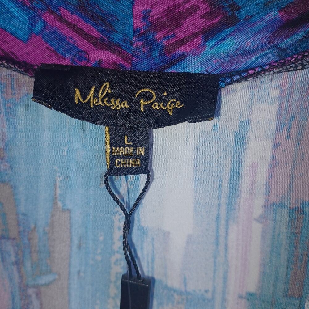 Melissa Paige Women's Cap Sleeve Wrap Top Size L Artsy V-neck Stretch Career New - Picture 4 of 11